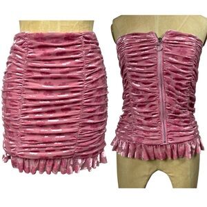 For Love & Lemons Skirt Feminine Ruffle Zip Pink Floral SM Top Ruched Babydoll